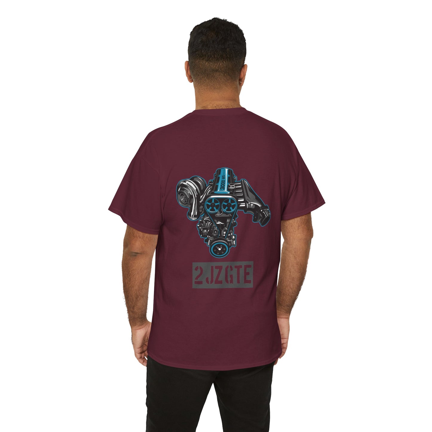 2JZ-GTE backprint T-shirt - A must-have for car lovers with model dark red