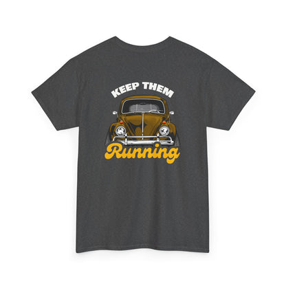  Keep Them Running VW Beetle backprint T-shirt - Gift for retro car lovers gray