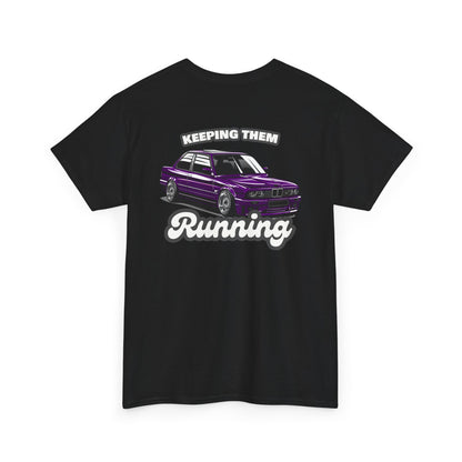 E30 Keeping Them Running T-shirt with backprint - Car enthusiast apparel black