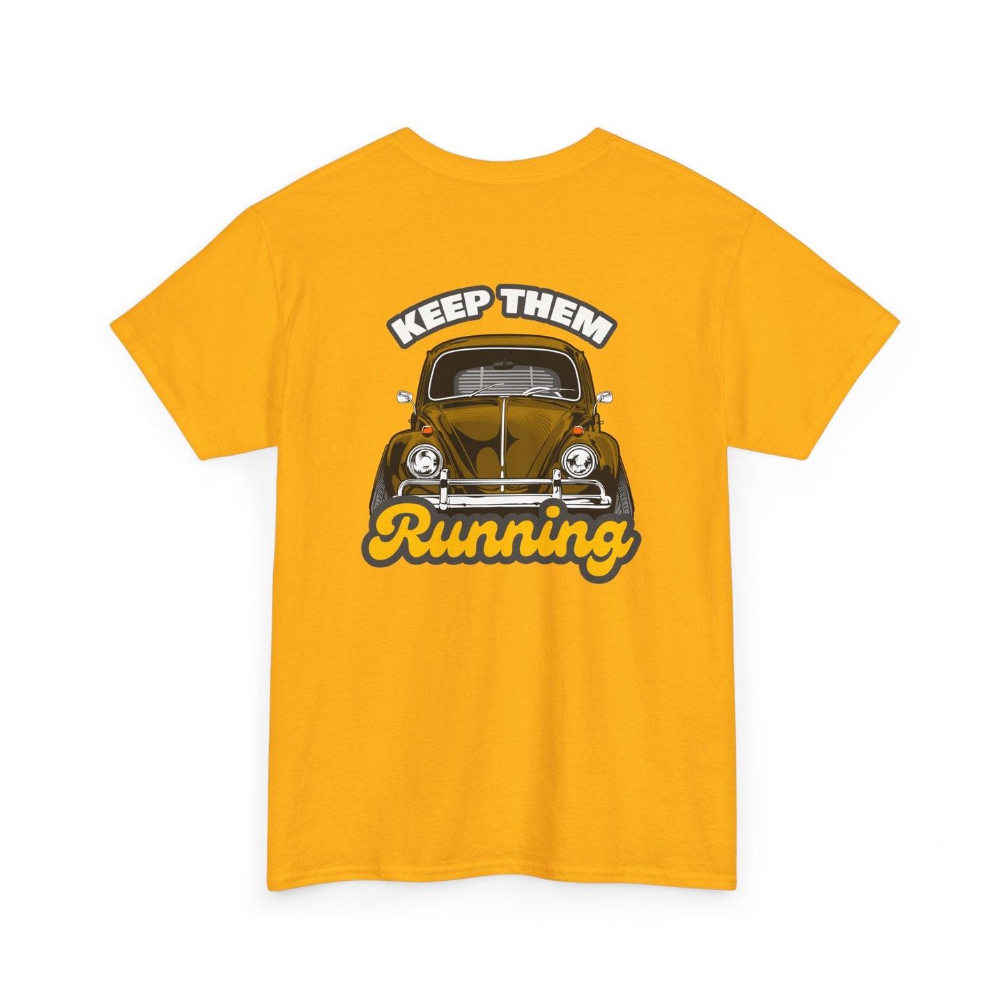  Keep Them Running VW Beetle backprint T-shirt - Gift for retro car lovers yellow