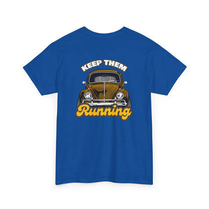  Keep Them Running VW Beetle backprint T-shirt - Gift for retro car lovers blue